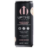 Uptime Cane Sugar White Peach Lemonade Energy Drink, 12 Fluid ounce