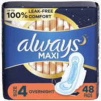 Always Maxi Maxi Overnight Pads with Wings, Size 4, 48 Each