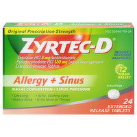 Zyrtec-D Allergy + Sinus, Original Prescription Strength, Extended Release Tablets, 24 Each