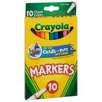 Crayola Markers, Nontoxic, Classic Colors, Fine Line, 10 Each