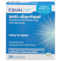 Equaline Anti-Diarrheal, Loperamide HCI, 2 mg, Caplets, 24 Each