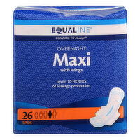 Equaline Pads with Wings, Maxi, Overnight, 26 Each