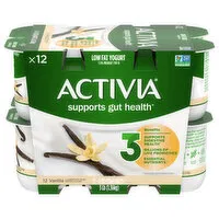 Activia Yogurt, Low Fat, Vanilla, 12 Each