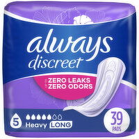 Always Discreet Discreet Pads, Heavy Absorbency, Long Length, 39 Each