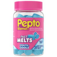 Pepto Bismol Stomach Reliever/Antidiarrheal, Chewable Tablets, Winter Frost, 24 Each