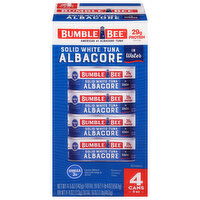 Bumble Bee Tuna, in Water, White, Solid, Albacore, 4 Each