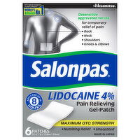 Salonpas Pain Relieving Gel-Patch, Lidocaine 4%, 6 Each