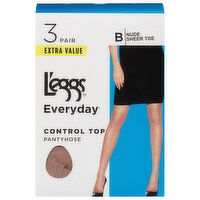 L'eggs Everyday Pantyhose, Control Top, Nude, B, Extra Value, 3 Each