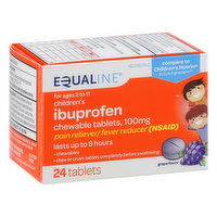 Equaline Ibuprofen, Children's, 100 mg, Chewable Tablets, Grape Flavor, 24 Each