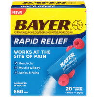 Bayer Rapid Relief, Raspberry Flavor, 650 mg, Powder Packs, 20 Each