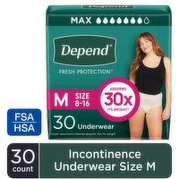 Depend Fresh Protection Incontinence Underwear for Women, Maximum Absorbency, 30 Each