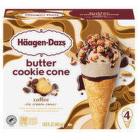 Haagen-Dazs Ice Cream Cones, Coffee, Butter Cookie Cone, 4 Each