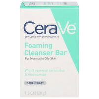 CeraVe Foaming Cleanser Bar, Kaolin Clay, 4.5 Ounce