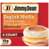 Jimmy Dean English Muffin Breakfast Sandwiches with Canadian Bacon, Whole Egg, and Cheese, Frozen, 4 Each