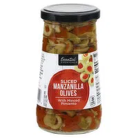 Essential Everyday Manzanilla Olives, with Minced Pimiento, Sliced, 5.75 Ounce