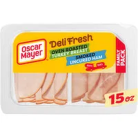 Oscar Mayer Oven Roasted Turkey Breast & Smoked Uncured Ham Sliced Lunch Meat Variety Pack Family Size, 15 Ounce