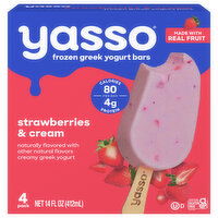 Yasso Yogurt Bar, Greek, Strawberries & Cream, 4 Each