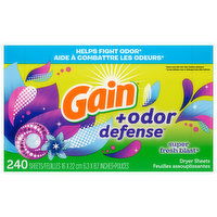 Gain +Odor Defense Dryer Sheets, Super Fresh Blast, 240 Each