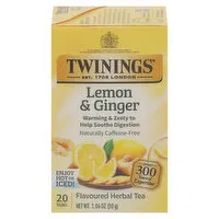 Twinings Herbal Tea, Lemon & Ginger, Tea Bags, 20 Each