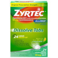 Zyrtec Original Prescription Strength Orally Disintegrating Tablets Citrus Flavor 10 mg Allergy, 24 Each