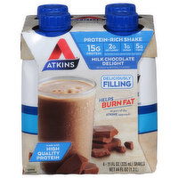 Atkins Protein-Rich Shake, Milk Chocolate Delight, 4 Each