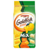 Goldfish Baked Snack Crackers, Cheddar + Zesty Cheddar + Parmesan, Mix, 6.6 Ounce