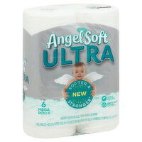 Angel Soft Ultra Bathroom Tissue, Unscented, Mega Rolls, 2-Ply, 6 Each