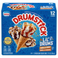 Drumstick Frozen Dairy Dessert Cones, Vanilla Fudge/Vanilla Caramel, 12 Each