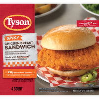 Tyson Spicy Chicken Breast Sandwich, 24 oz, 4 ct Box, 24 Ounce