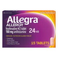 Allegra Allergy Relief, Indoor/Outdoor, Non-Drowsy, 24 Hrs, Tablets, 15 Each