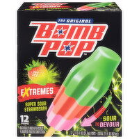 Bomb Pop Pops, Super Sour Strawberry, Extremes, 12 Each