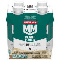 Muscle Milk Protein Shake, Plant-Based, Caramel Vanilla, 4 Each