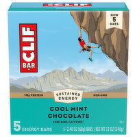 CLIF BAR - Cool Mint Chocolate with Caffeine - Made with Organic Oats - Energy Bars - Non-GMO - Plant Based Protein Bars (5 Pack), 12 Ounce