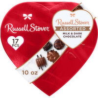 Russell Stover Valentine's Day Red Foil Heart Assorted Milk & Dark Chocolate Gift Box, 10 Ounce