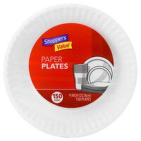 Shoppers Value Paper Plates, 9 Inch, 150 Each