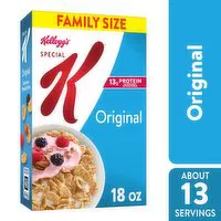 Special K Cold Breakfast Cereal, Original, Family Size, 18 Ounce