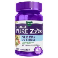 Vicks Vicks PURE Zzzs De-Stress Melatonin Sleep Aid Gummies, Dietary Supplement, 1mg per gummy, 42 Ct, 42 Each