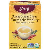 Yogi Herbal Supplement, Sweet Ginger Citrus, Turmeric Vitality, Caffeine Free, Tea Bags, 16 Each