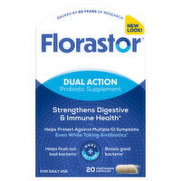 Florastor Probiotic Supplement, Dual Action, Vegetarian Capsules, 20 Each