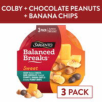 SARGENTO Sweet Balanced Breaks® Colby Natural Cheese, Dark Chocolate Covered Peanuts, Banana Chips and Creamy Peanut Drops, 3-Pack, 5.64 Ounce