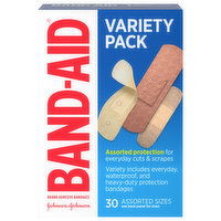 Band-Aid Adhesive Bandages, Assorted Sizes, Variety Pack, 30 Each