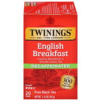 Twinings Black Tea, Pure, Decaffeinated, English Breakfast, Tea Bags, 20 Each