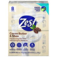 Zest Cocoa Butter & Shea Deodorizing Bar Soap with Indulging Moisture, 8 Each