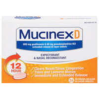 Mucinex D Expectorant & Nasal Decongestant, Tablets, 36 Each