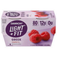 Dannon Light + Fit Yogurt, Fat Free, Greek, Raspberry, 4 Each