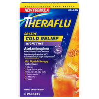 Theraflu Cold Relief, Severe, Multi-Symptom, Nighttime, Honey Lemon Flavor, Packets, 6 Each