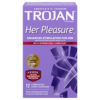 Trojan Her Pleasure Condoms, Latex, Lubricated, 12 Each