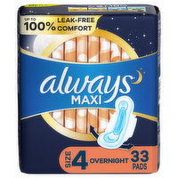 Always Maxi Maxi Overnight Pads with Wings, Size 4, 33 Each