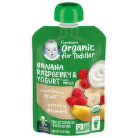 Gerber Organic for Toddler Banana, Raspberry & Yogurt with Vanilla, Toddler (12+ Months), 3.5 Ounce