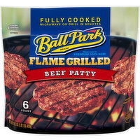 Ball Park Ball Park Fully-Cooked Flame Grilled Original Beef Patties, Frozen, Resealable Package, 6 Count, 6 Each